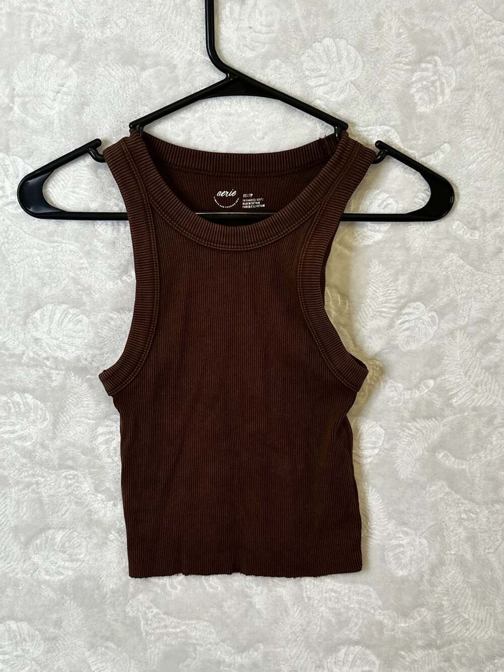 Aerie Ribbed Racerback Crop Tank Top Brown Size XS